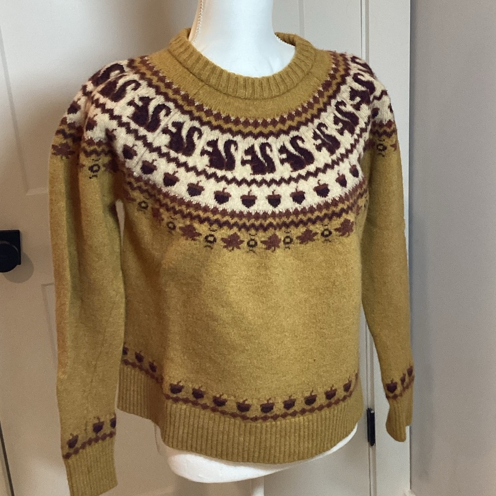 Kiel James Patrick Mustard and Burgundy Crew Neck Sweater